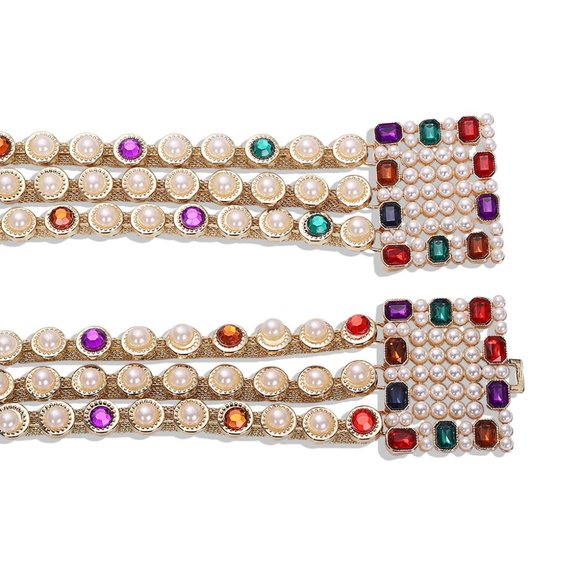 Luxury Pearl & Rhinestone High-Waist Belt – XS – Colorful Jeweled Couture Style main image 4